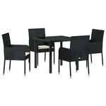vidaXL Ensemble de Salle à Manger de Jardin 5 Pièces avec Coussins Noir Rattan Poly