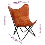 vidaXL Chaise papillon Marron Cuir véritable