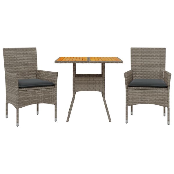 vidaXL Ensemble à manger de jardin et coussins 3 Pièces gris rotin acacia