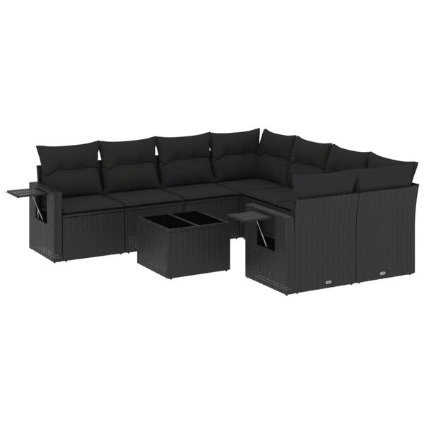 vidaXL Salon de jardin 9 Pièces avec coussins noir résine tressée
