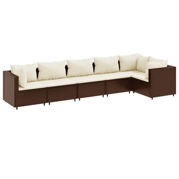 vidaXL Salon de jardin 6 Pièces avec coussins Marron Résine tressée
