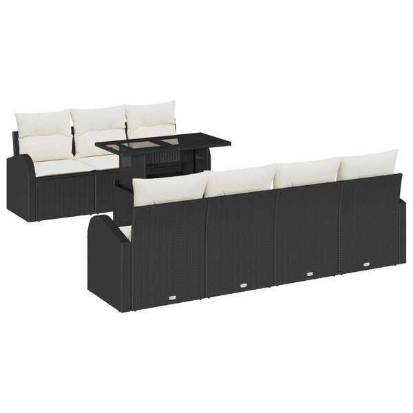 Ensemble de canapé de jardin de 8 pièces vidaXL avec coussins Noir Poly Rotin