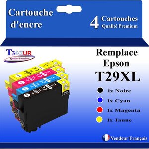 T3AZUR- 4x Cartouches Compatibles avec Epson 29XL 29 XL remplace Epson Expression Home XP-235 XP-245 XP-247 XP-255 XP-257