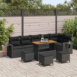 vidaXL Ensemble de canapé de jardin 10 Pièces Noir polyrotin
