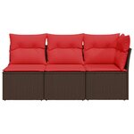 vidaXL Canapé de jardin avec coussins 3 places en résine tressée marron