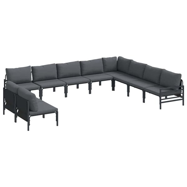 vidaXL Ensemble de canapé de jardin avec coussin 10 Pièces Noir Acier