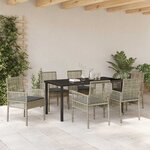 vidaXL Ensemble de salle à manger 7 pièces avec coussins gris clair en poly rattan