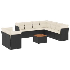 vidaXL Salon de jardin 11 Pièces avec coussins noir résine tressée