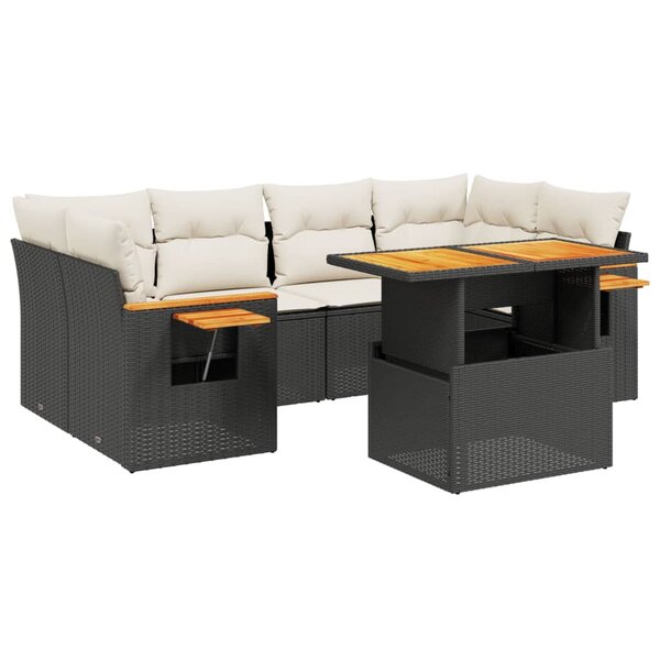 vidaXL Salon de jardin 7 Pièces avec coussins noir résine tressée