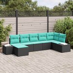 vidaXL Ensemble de canapé de jardin avec coussin 7 Pièces Noir polyrotin