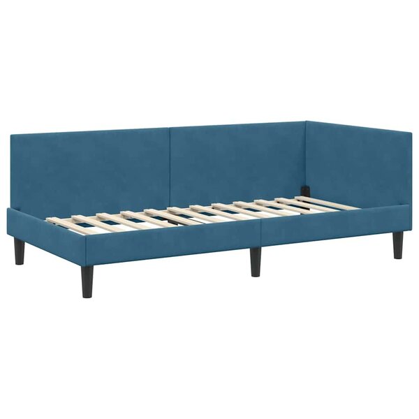 vidaXL Cadre de lit d'angle avec tête de lit Bleu 90 cm x 200 cm tissu