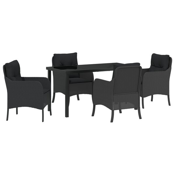 vidaXL Ensemble de salle à manger de jardin 5 pièces avec coussins Noir Poly Rattan