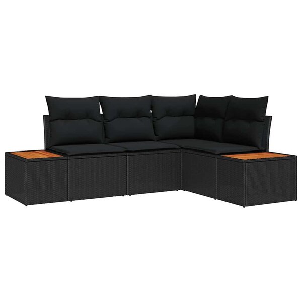 vidaXL Ensemble de canapé de jardin avec coussin 4 Pièces Noir Poly rotin