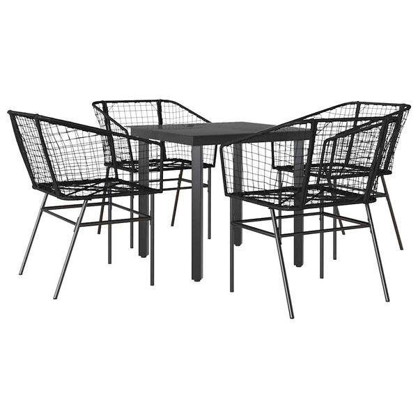 vidaXL Ensemble à manger de jardin 5 Pièces noir résine tressée verre