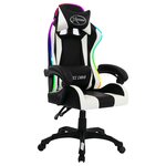 Chaise fauteuil siège pivotante de bureau informatique étude de jeux vidéo avec LED RVB et similicuir blanc 02_0024197