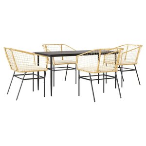vidaXL Ensemble à manger jardin coussins 5Pièces marron poly rotin verre