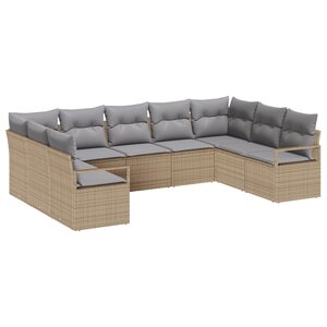 Ensemble de canapé jardin 9 pièces avec coussins Beige Poly Rotin