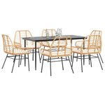 vidaXL Ensemble à manger jardin coussins 7Pièces marron poly rotin verre