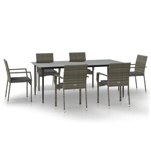 vidaXL Ensemble à manger jardin et coussins 7 Pièces Noir et gris Rotin