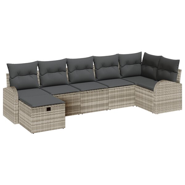 vidaXL Ensemble de canapés de jardin 7 pièces avec coussins gris clair en poly rattan