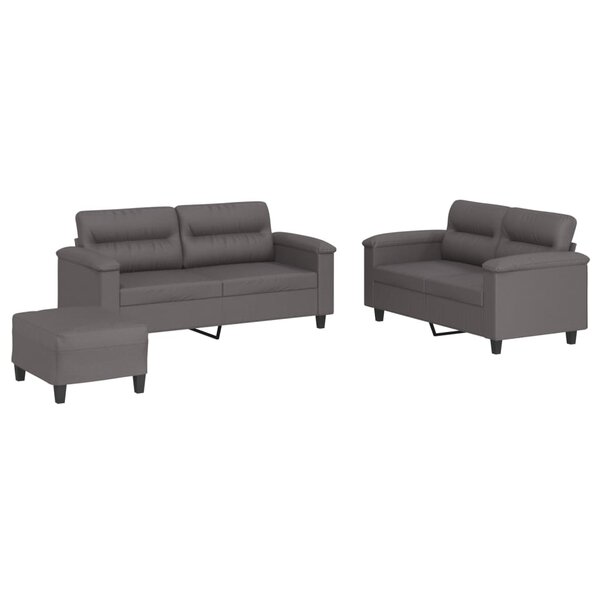vidaXL Ensemble de canapés 3 Pièces avec coussins Gris Similicuir
