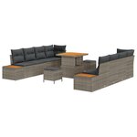 Ensemble de canapé de jardin 11 pièces avec coussins gris