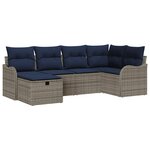 vidaXL Ensemble de canapé de jardin 6 Pièces Gris et marine polyrotin