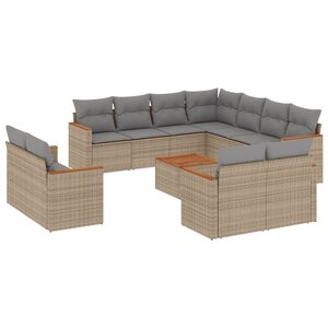vidaXL Salon de jardin et coussins 12 Pièces mélange beige résine tressée