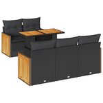 vidaXL Salon de jardin 6 Pièces avec coussins noir résine tressée acacia