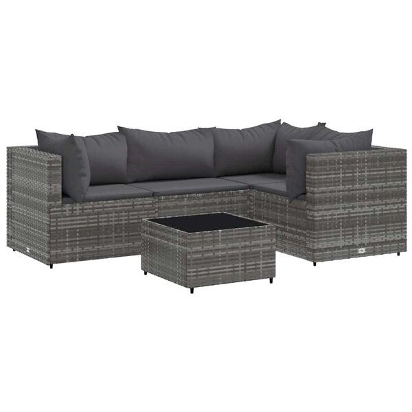 vidaXL Salon de jardin 5 Pièces avec coussins Gris Résine tressée