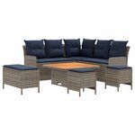 vidaXL Ensembles de meubles 7 pc Gris et bleu marine Rotin PE