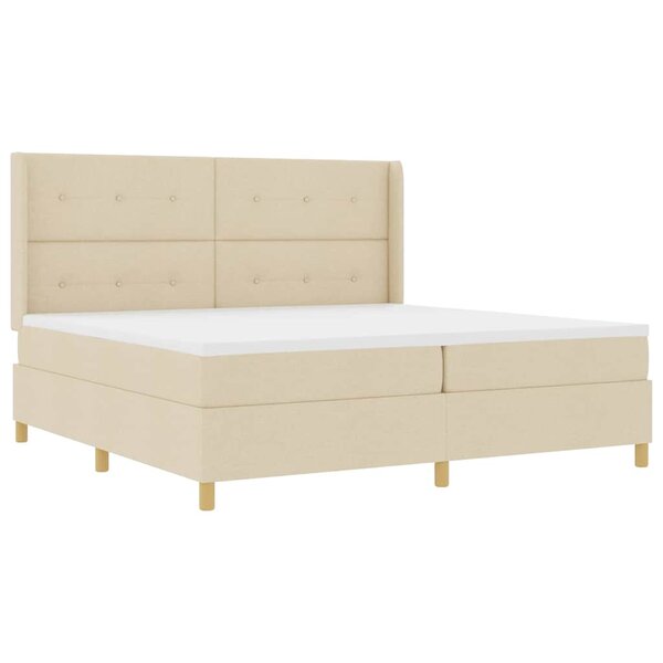 vidaXL Lit à ressorts avec bandes LED Crème 200 x 200 cm tissu