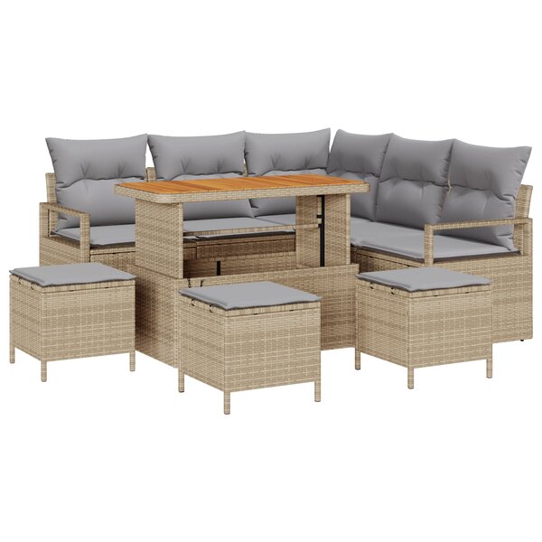 vidaXL Ensemble de canapé de jardin 9 pièces avec coussins en rotin polybeige acacia