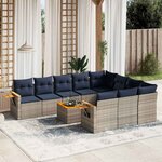vidaXL Salon de jardin 11 Pièces avec coussins gris résine tressée