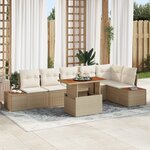 vidaXL Ensemble de salle à manger de jardin 7 pièces avec coussins beige en poly rotin et acacia
