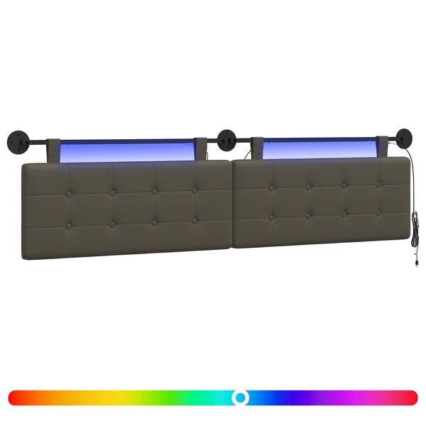 vidaXL Tête de lit suspendue Avec lumière LED Gris Simili cuir