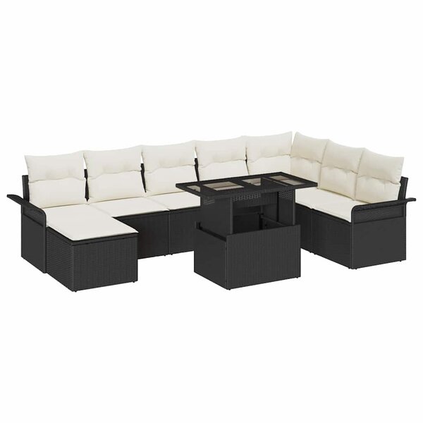 vidaXL Ensemble de canapé de jardin avec coussin 9 Pièces Noir et Crème