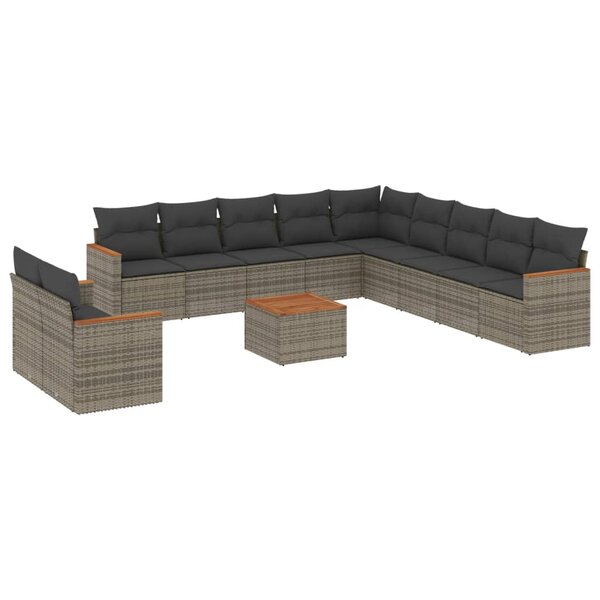 vidaXL Salon de jardin avec coussins 12 Pièces gris résine tressée