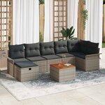 vidaXL Ensemble de canapé de jardin avec coussin 8 Pièces Gris Poly rotin