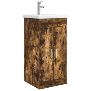 vidaXL Meuble de salle de bain avec évier Chêne fumé 42 x 40 x 84 5 cm