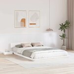 vidaXL Cadre de lit au sol avec tables de nuit blanc 140x200cm en bois massif