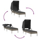 vidaXL Chaise longue avec auvent et table gris résine tressée