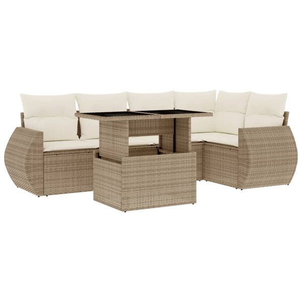 vidaXL Salon de jardin avec coussins 6 Pièces beige résine tressée