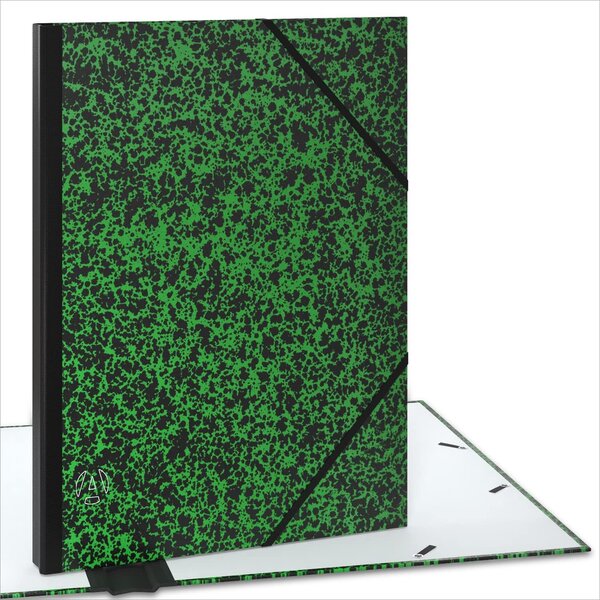 ACROPAQ Carton à dessin A3- 34x45x3cm- Fermeture élastique- Dos extensible- Certifié FSC- Vert-Noir