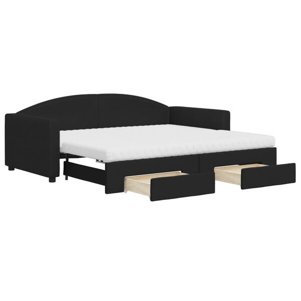 vidaXL Lit de jour avec gigogne et tiroirs noir 90x190 cm tissu