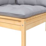 vidaXL Salon de jardin 3 Pièces avec coussins gris Bois de pin massif