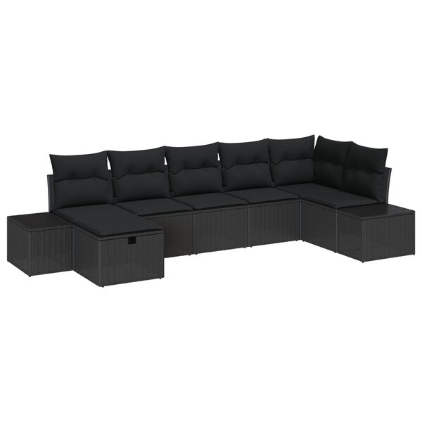 vidaXL Ensemble de 7 Pièces de Canapés de Jardin avec Coussins Noir en Rattan Poly