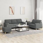 vidaXL Ensemble de canapés 3 Pièces coussins gris foncé tissu