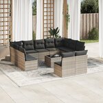 vidaXL Salon de jardin avec coussins 12 Pièces gris clair résine tressée