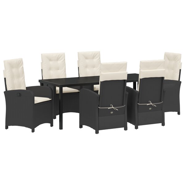 vidaXL Ensemble de jardin 7 pièces avec coussins en rotin noir